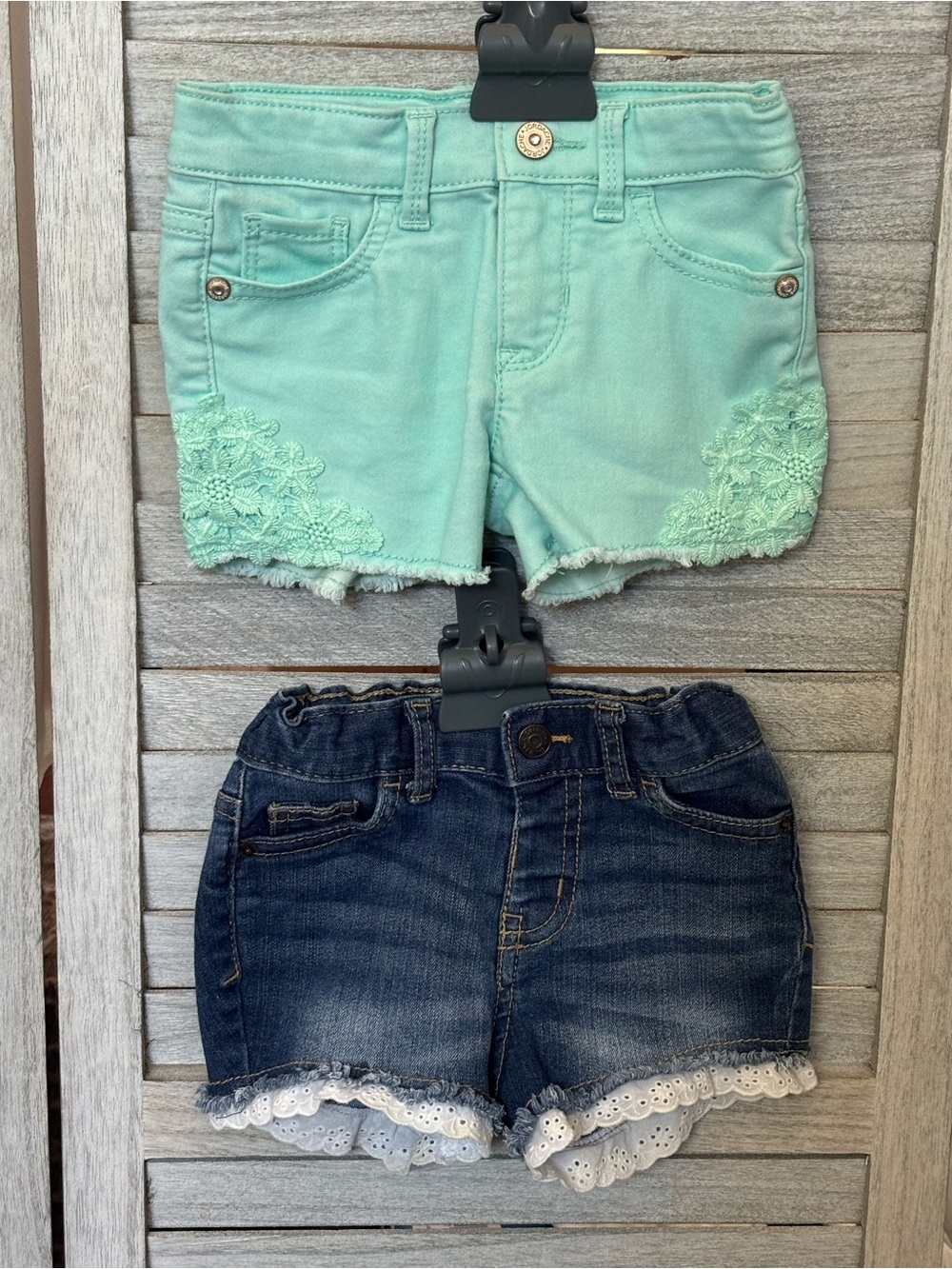 BUNDLE of Toddler Girls Lace Ruffle Trim & Crystal Studded Denim Shorts SZ 2T